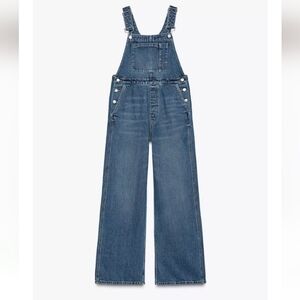 Zara TRF Long Denim Overalls Jumpsuit